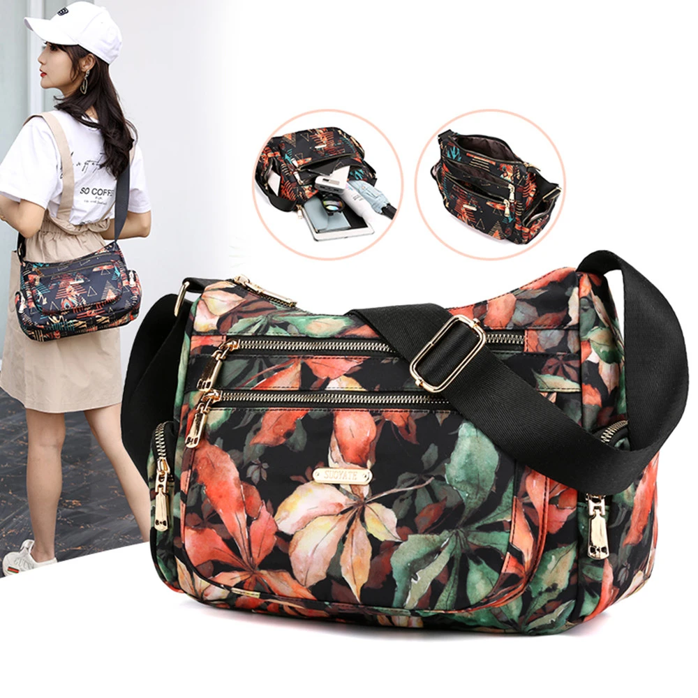 

2020 Fashion Floral Shoulder Bag Women Nylon Waterproof Soft Zipper Crossbody Hobos Multi-Pocket Versatile Travel Bolsa Feminina