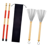 1pair drum sticks rods1pair drum wire brushesportable storage bag golden