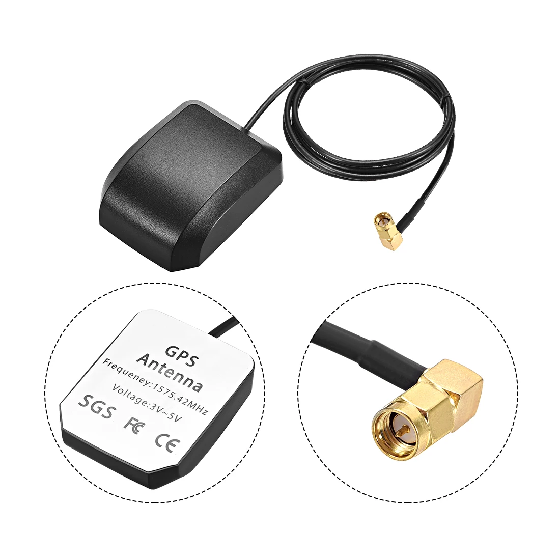 

uxcell 1 Pcs GPS Active Antenna SMA Male Plug 90-Degree 34dB Aerial Connector Cable with Magnetic Mount 1 Meters Wire L