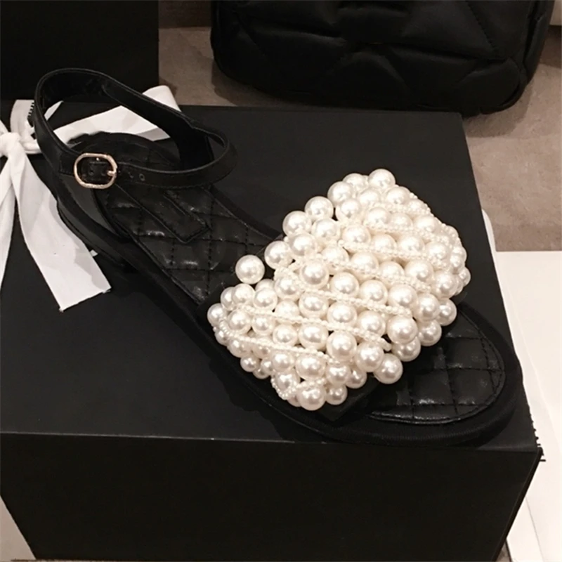 

Prowow Pearl Women Sandals Fashion Open-toe Buckle Leather Female Sandals Luxury Designer Dress Party High Heel Woman Shoes