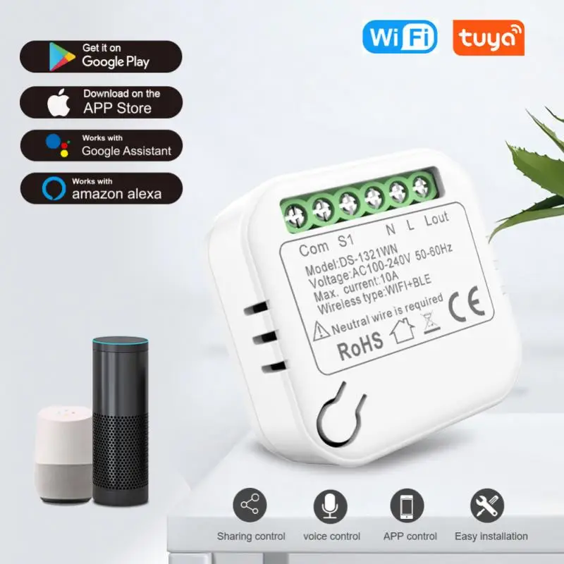 

10A Tuya Wifi Mini DIY Smart Switch Led Light Smart Life Push Module Support 2 Way Voice Relay Timer Work With Google Home Alexa