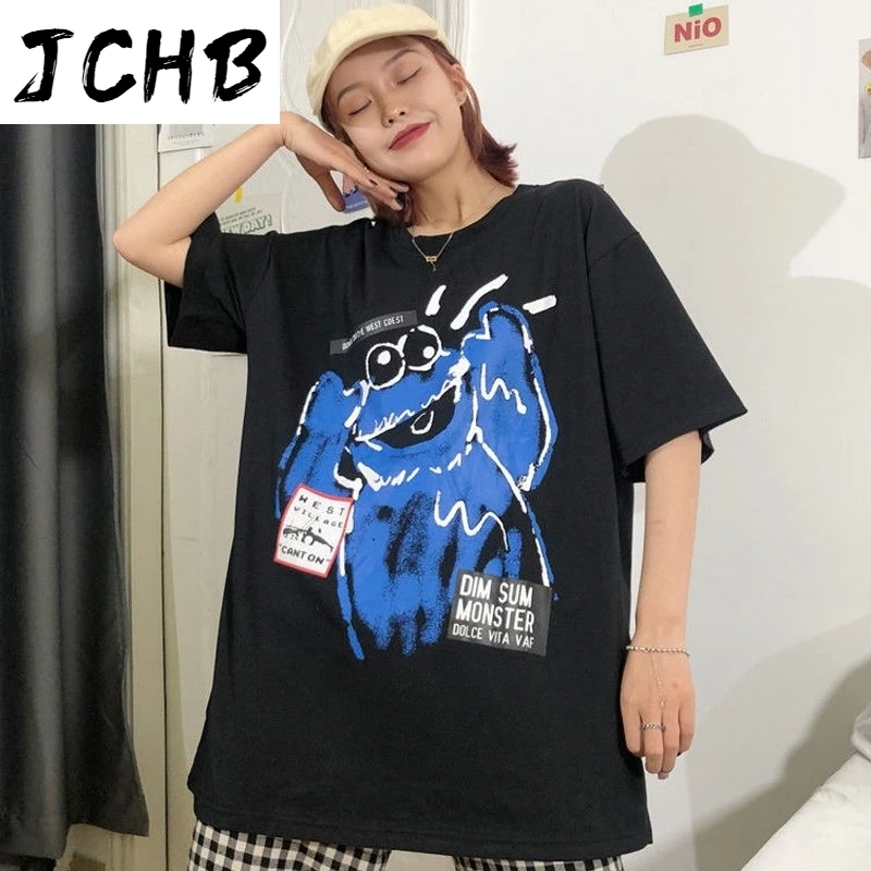 

2021 New Short-sleeved Womens Top T-shirt Korean Style Preppy Tees Fuuny Printing Tshirt Student Oversized O-neck Young t Shirts