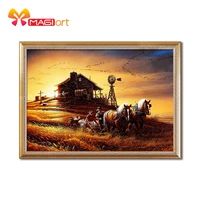 cross stitch kits embroidery needlework sets 11ct water soluble canvas patterns 14ct pastoral style farm sunset ncms009