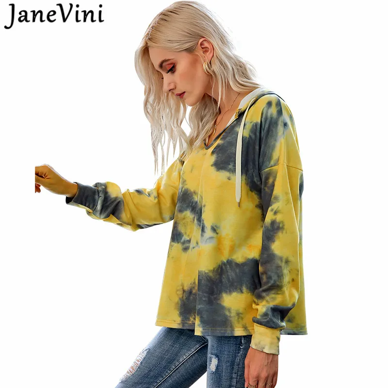 JaneVini Повседневная Толстовка худи женские цветастые свободные тай дай верхняя