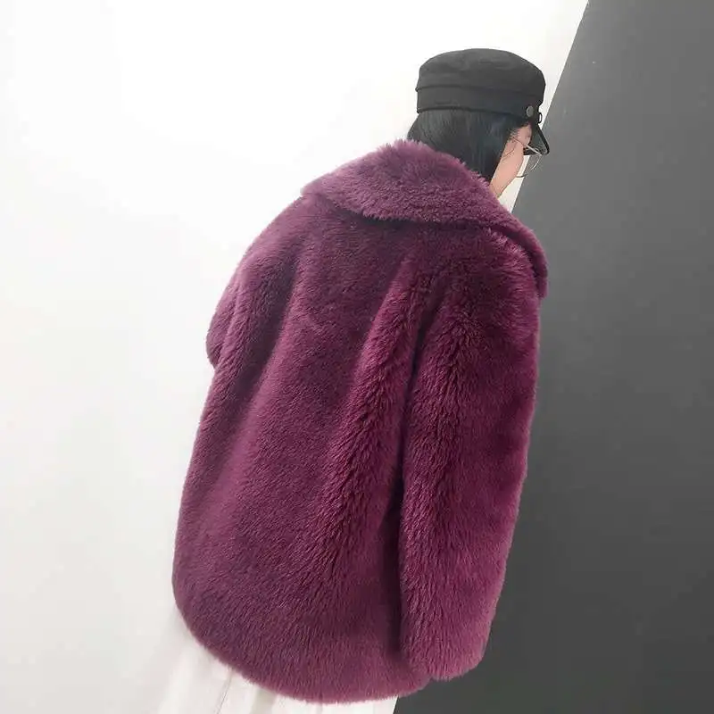 

Fur Coat Dream Big Particle Suit Warm Fur Collar Loose Wide Version Winter 2020 Women's Wool Hooded Clothing Length Sleeve Style
