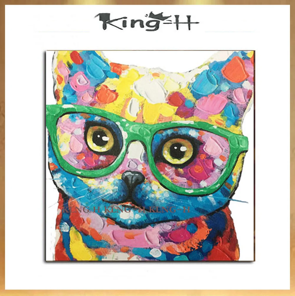 Gato sin Марко кон gafas pintura al óleo сравнил с cuadro en lienzo abstracto hecho a mano motherno para sala de estar decoracio |