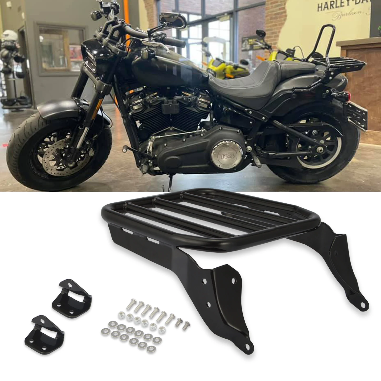 Блеск черный Задний спортивный багажный стеллаж для Harley 2018 2021 Softail FLDE FLHC FLHCS FLSL FXBB