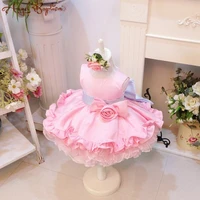 ball gown kids floral cupcake dresses pink ruffles infant baby first birthday party dress girl celebration outfit