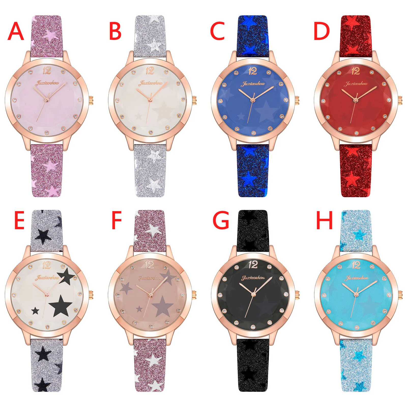 

WomenS Casual Watch Stainless Steel Star Large Dial Leather Bright Color Bracelet Quartz Watch Vogue Wristwatch Zegarek Damski