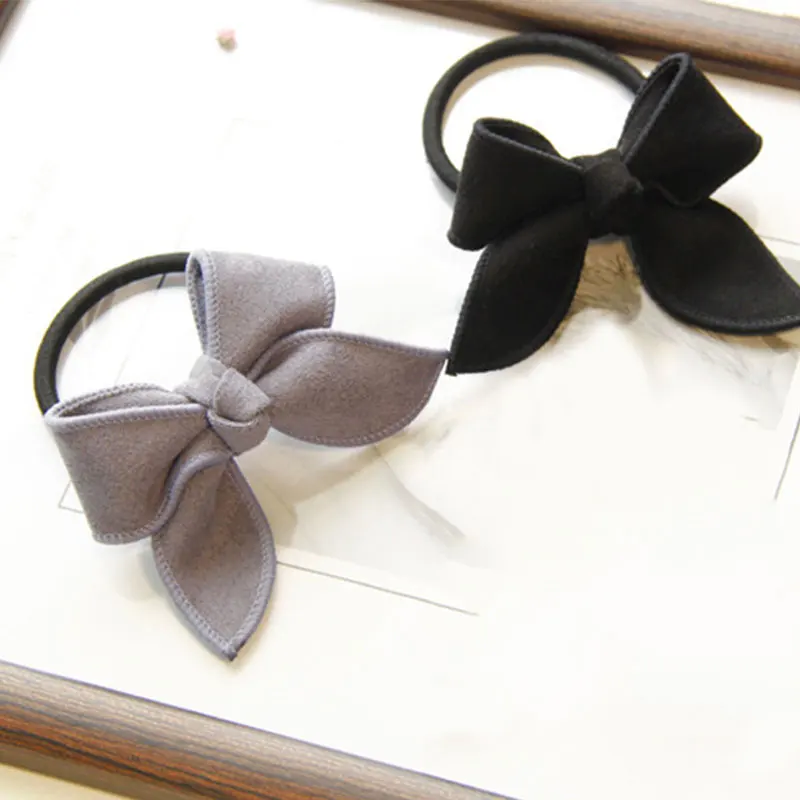 Однотонные замшевые резинки с бантом милые для волос девочек эластичная резинка
