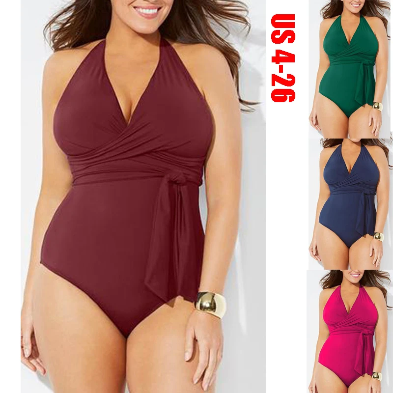 

Новинка 2022, Женский однотонный слитный купальник, монокини с глубоким V-образным вырезом, летние пляжные купальники большого размера