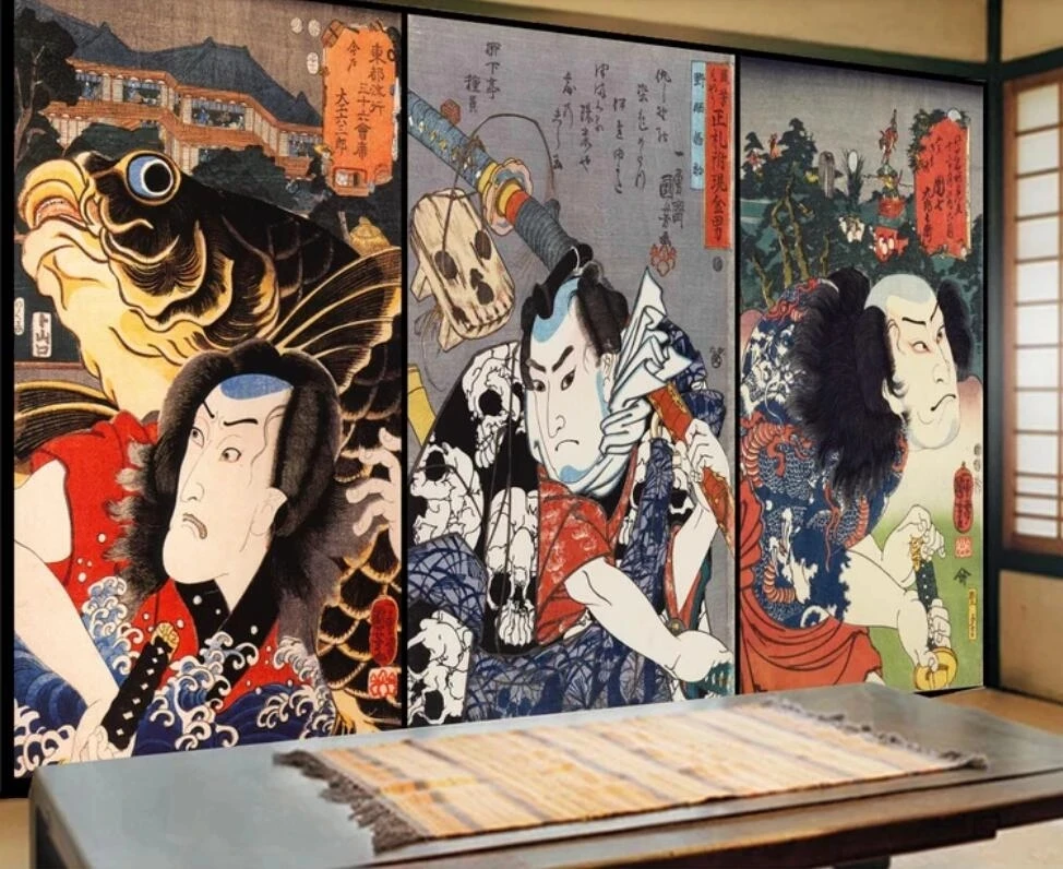 Пользовательские японские обои ukiyo-e Самурайские фрески общий фон для ресторана