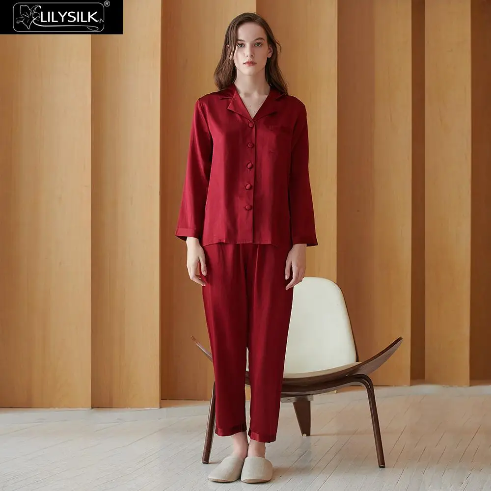 LilySilk пижамный комплект Пижама женская пижама полная длина чистый 100 шелк 22 momme