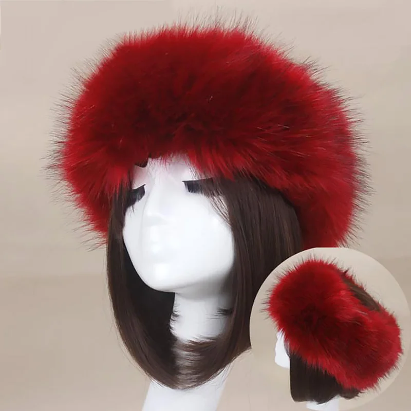 

Earwarmer Ski Hat Women Hats Russian Tick Fluffy Imitation Fox Fur Hat Winter Faux Fur Caps Warm Headband Plush