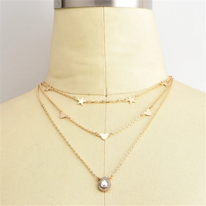 

Fashion Personality Multi-layer Five-pointed Star Heart Shape Pendant Necklace