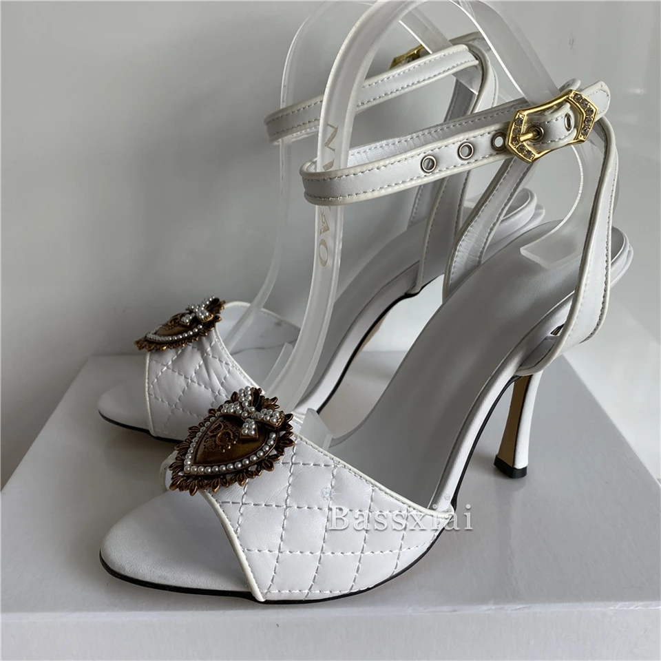 Женские летние сандалии из натуральной кожи на тонком высоком каблуке 10 см -