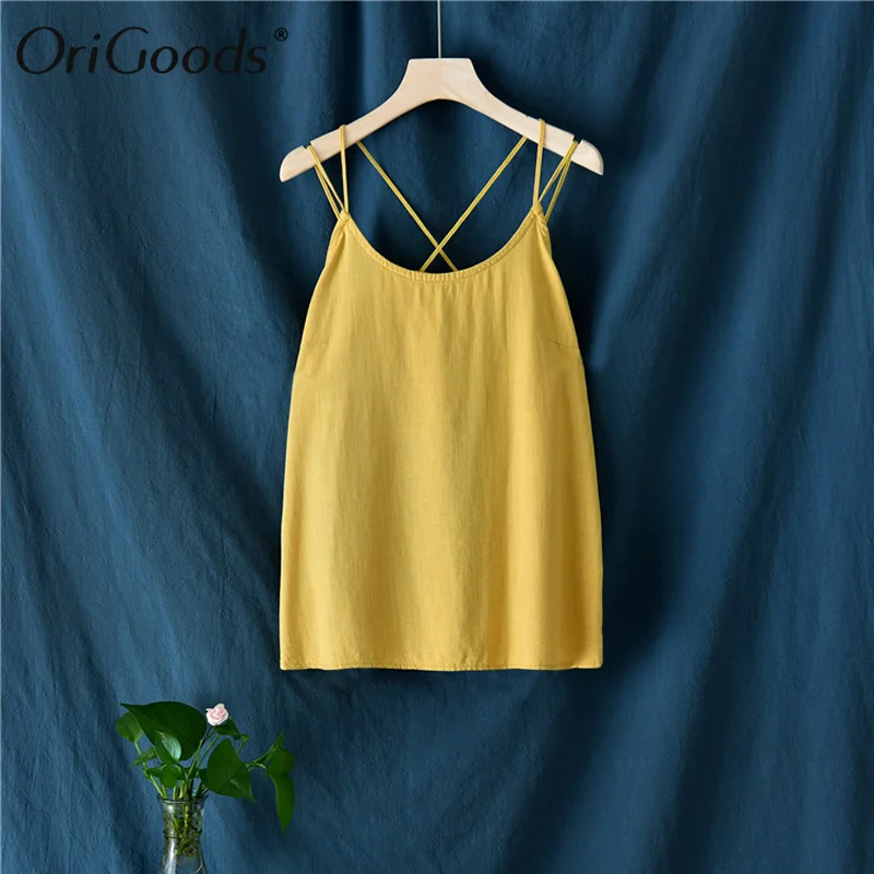 Оригинальная Женская майка из хлопка и льна на тонких бретелях для лета модель B282