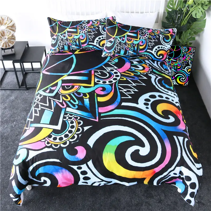 Chaos By Brizbazaar, Комплект постельного белья, королева, цветной череп, пододеяльник, галактика, мандала, готический Комплект постельного белья, 3 предмета, Вселенная, Крутое постельное белье - Цвет: White Doodle Magic