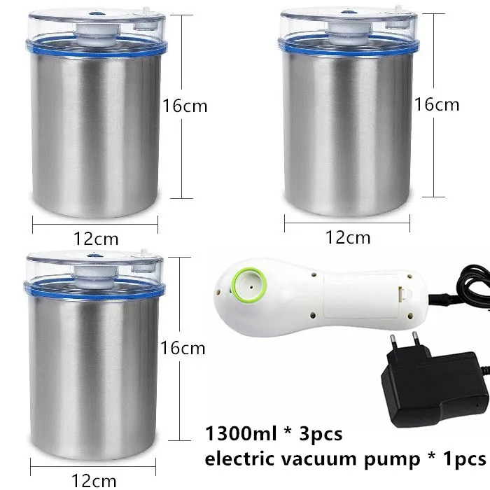 1300ml 3pcs pump Контейнер для хранения продуктов из нержавеющей стали, контейнер для сохранения свежести(1300 мл+ 1000 мл+ 700 мл), вакуумный контейнер, уплотнитель насоса для пищевых продуктов, распродажа - Цвет: 1300ml 3pcs pump