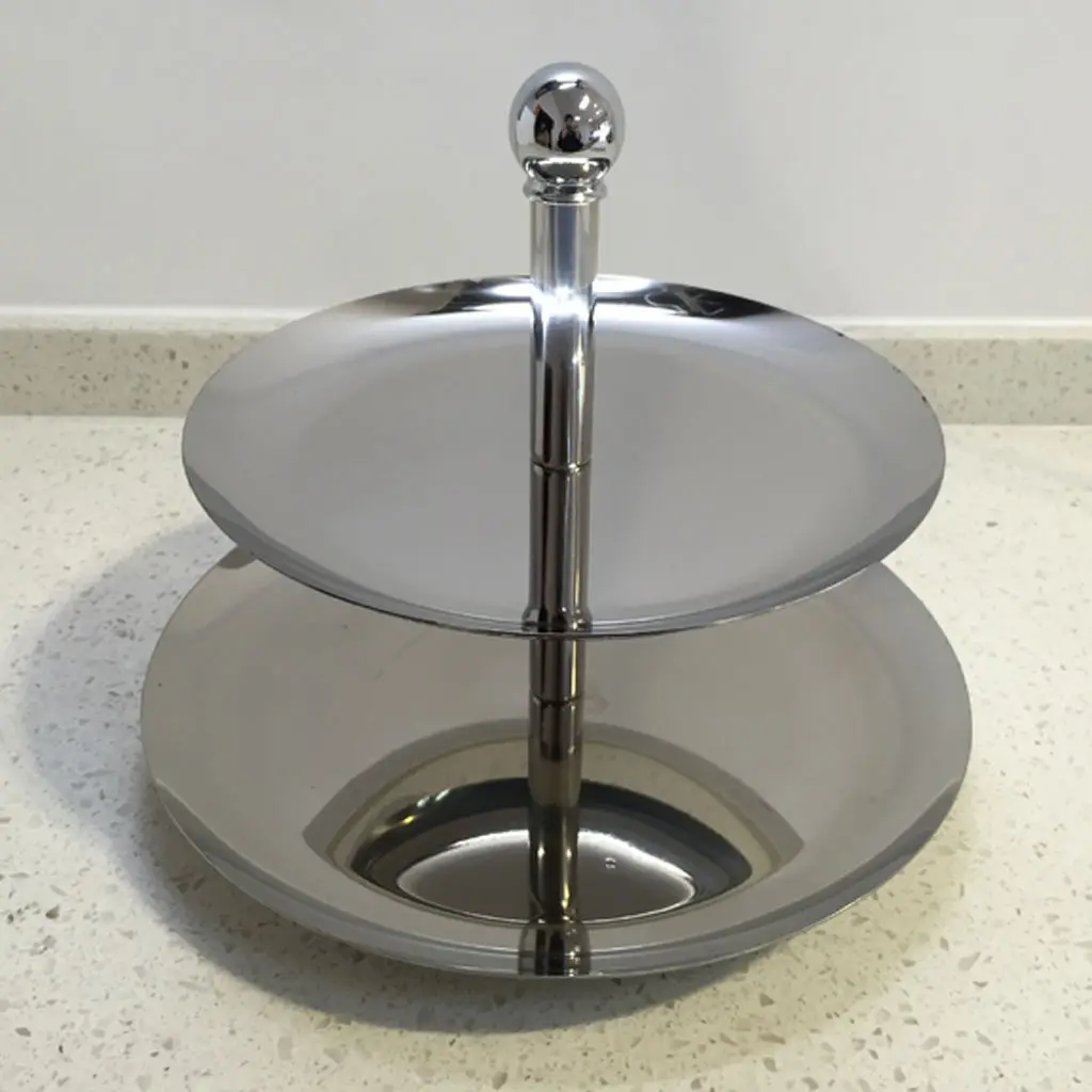 

2 Tier Stainless Steel Cake Stand Fruit Plate Wedding Birthday Party Decor