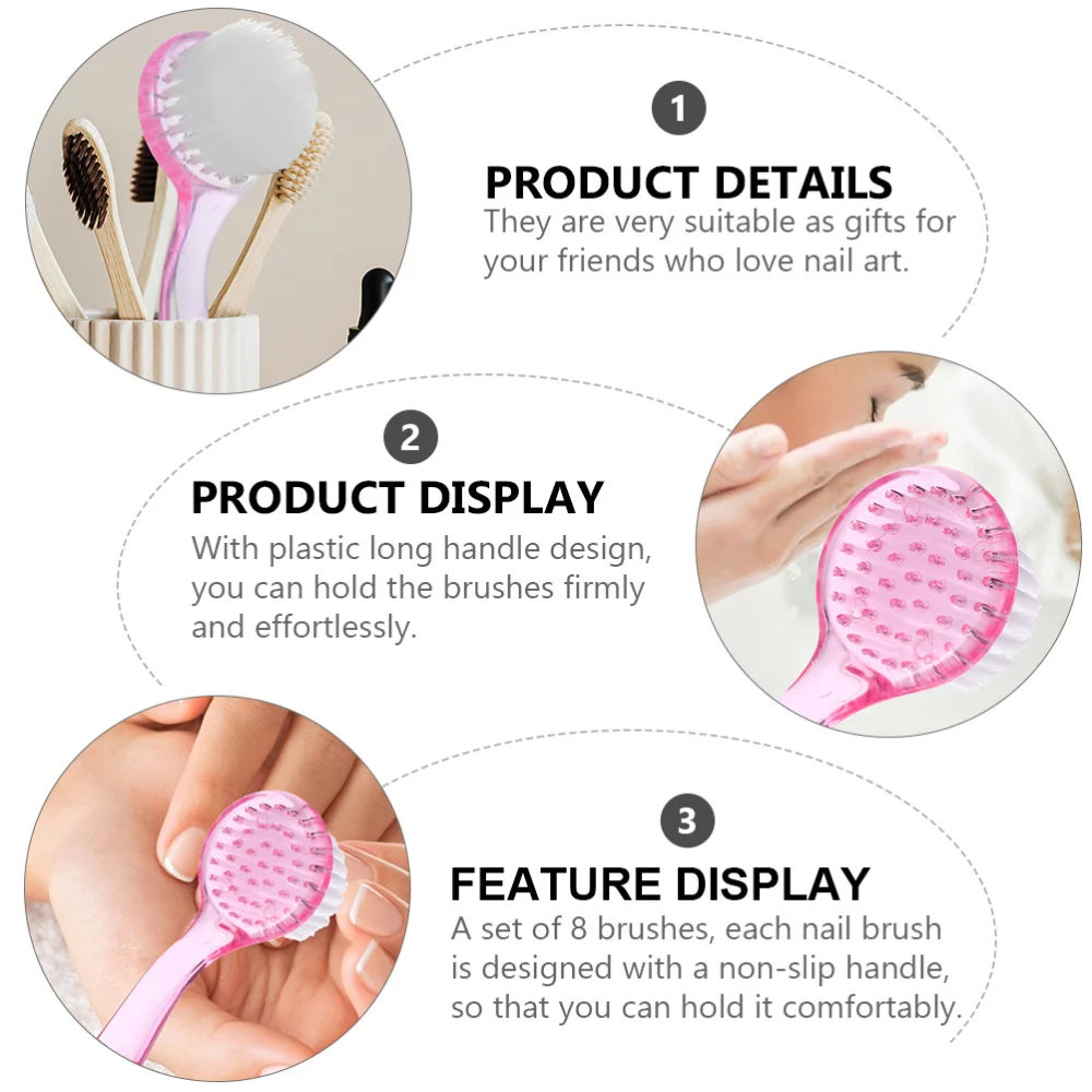 

1 Set 8Pcs Handle Grip Fingernail Cleaning Brushes Nail Dirt Dust Brushes