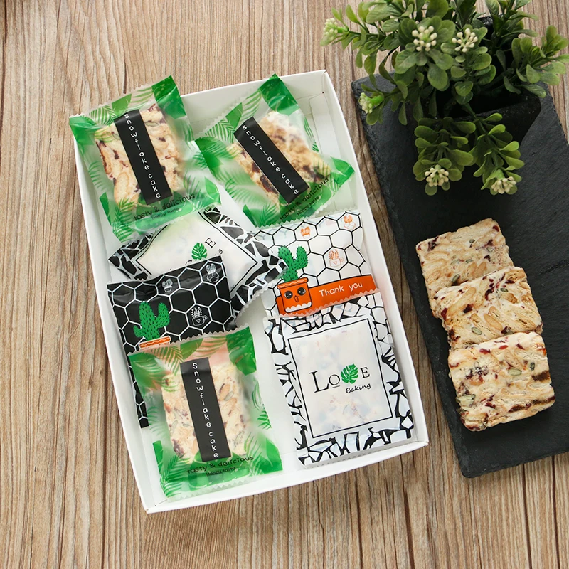 25 шт. милый пластиковый пакет для конфет с изображением фламинго и кактуса