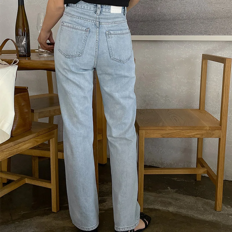 

Spring and autumn women's casual solid color high-rise straight-leg jeans