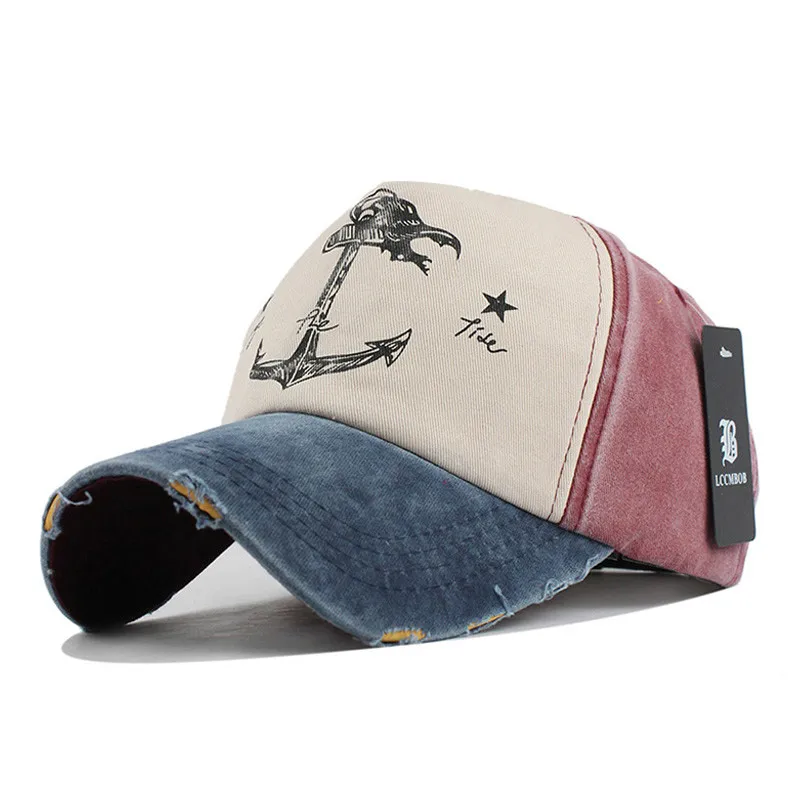 

5 Panel Hip Hop Snapback Hats Couples Hat Man Woman Pure Cotton Baseball Caps Do Old Pirate Ship Anchor Gorras Wash Cap
