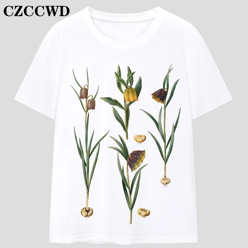 

Футболка CZCCWD в стиле Харадзюку, эстетичная рубашка в стиле пэчворк, топ с коротким рукавом и принтом диких цветов, модная повседневная футбо...