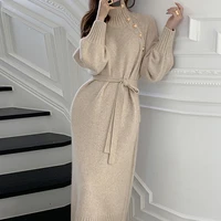 new style temperament with a coat inside the sweater long over the knee bottoming knitted dress for women