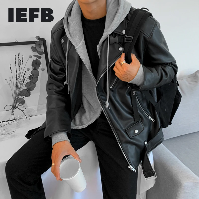 

IEFB men's clothing black PU leather jacket Korean trend handsome Autumn coats male streewear casual coat trend clothes 9Y4307