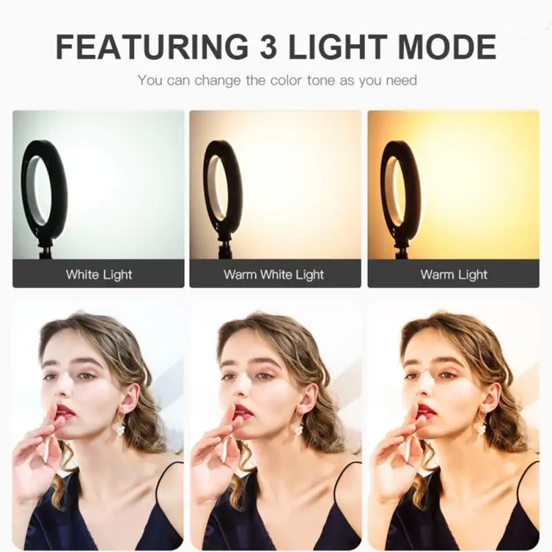 

Dimmable LED Ring Flash Light With Monopod Mount Bracket Phone Holder For Nails Art Video Live Stream Photography Lighting Stand