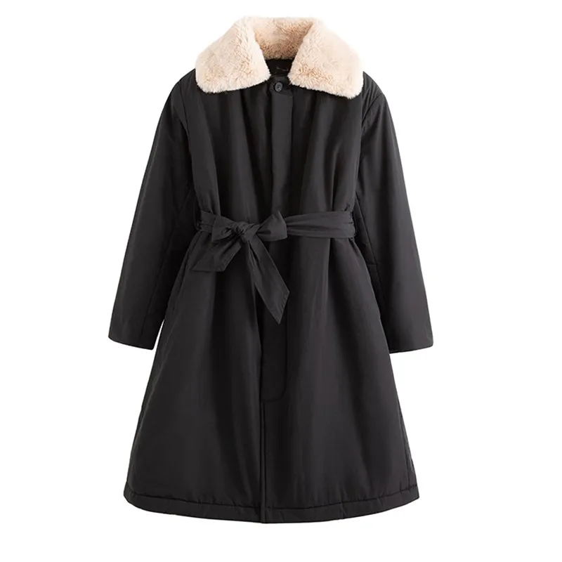 

Loose Abdomen-Control Black Tooling Cotton-Padded Coat 2020 Winter Warm Wild Overcoat With Belt mujer chaqueta
