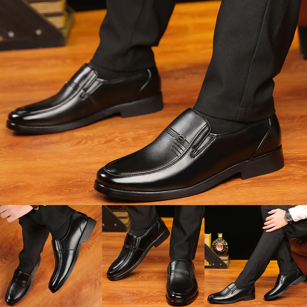 Мужская модная повседневная обувь с круглым носком черные кожаные туфли без
