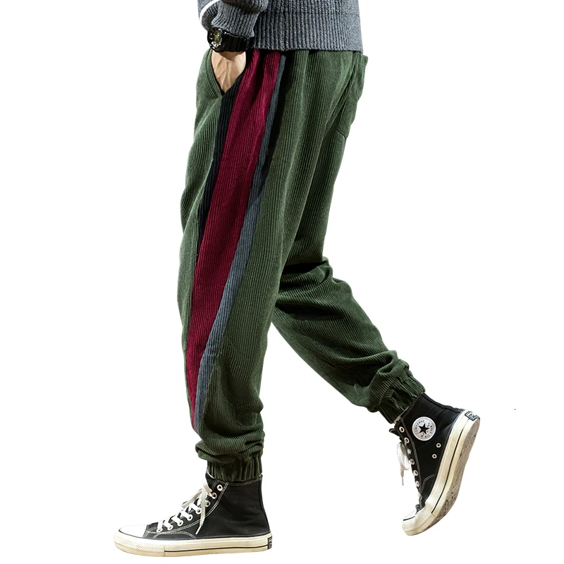 

Autumn Corduroy Pants Men's Fashion Contrast Color Casual Pants Men Streetwear Loose Hip Hop Drawstring Joggers Trousers M-2XL