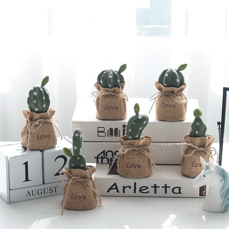 

Simulation Nordic Linen Cactus Mini Potted Fake Tropical Plant Prickly Pear Office Desktop Decoration