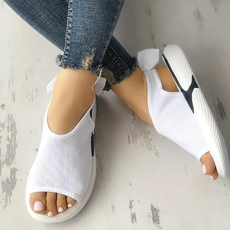 

Woman sandal Mesh peep toe Chunky sandals Wedges shoes for women Soft Beach shoes White Black Summer woman shoe