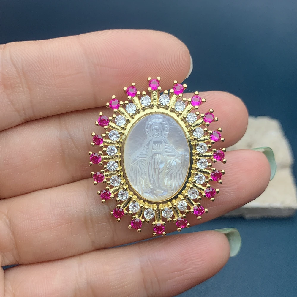 Изысканная овальная медаль из циркония белая швабра Морская ракушка