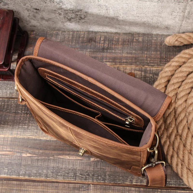 Retro Men's Messenger Bags Genuine Leather Shoulder Crossbody Bag Male Laptop Bag for 12 inch Notebook Casual Tote Handbag