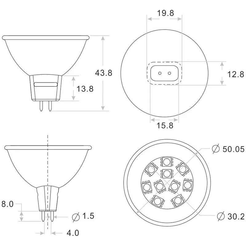 Затемняемая MR16 10Led лампа SMD BI PIN светодиодная 2 Вт 20 эквивалентная точечная 12 В 24 10