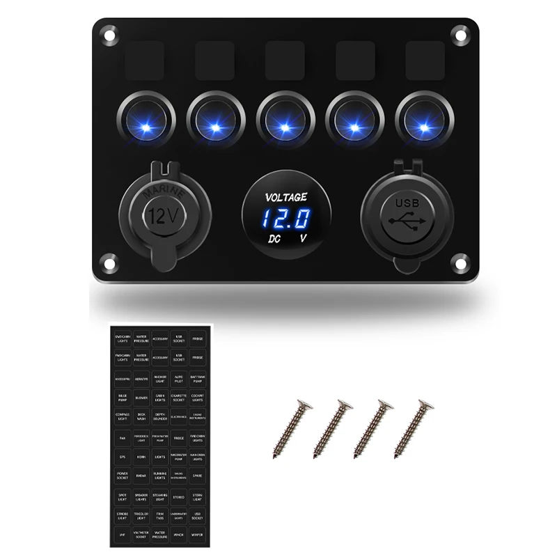 5 банд синий светодиодный RockerSwitch панель Лодка Автомобильный переключатель