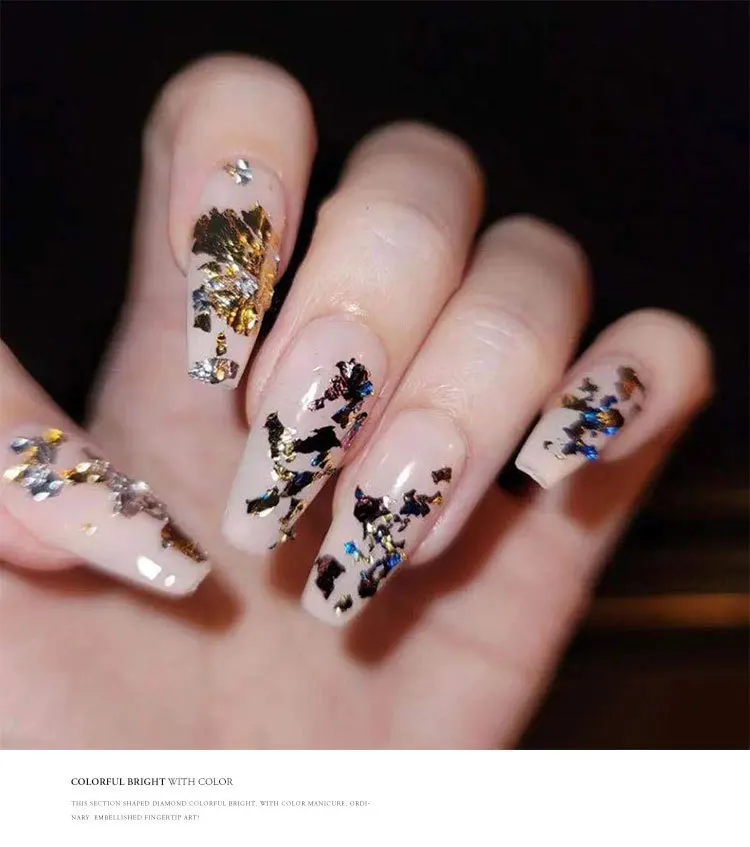 

10pcs Gold Sliver Mirror Nail Foil Sticker Slider Holographics Nail Decals For Wraps Adhesive Manicures DIY Decoration