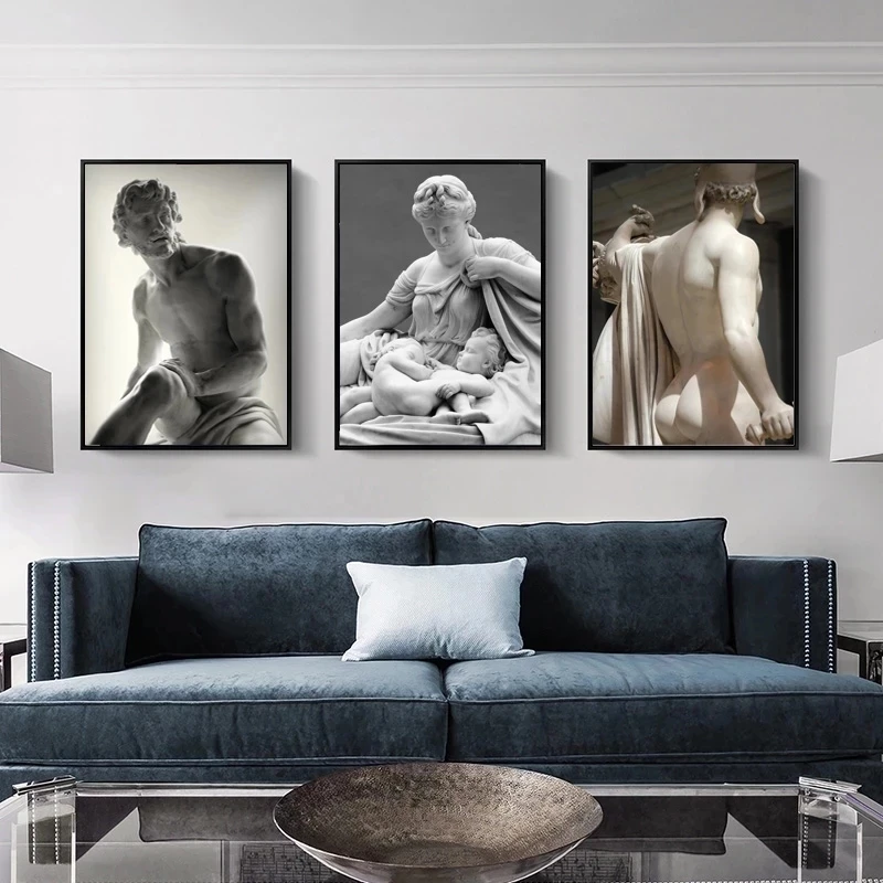 

Black and White Man Lady Muscle Sculpture Wall Art Canvas Poster Painting Nude Picture Prints Living Room HD Modular Home Decor