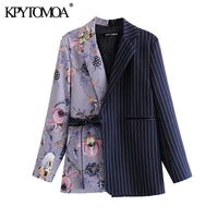 kpytomoa women 2021 fashion office wear floral print patchwork blazer coat vintage pockets with belt female outerwear chic tops