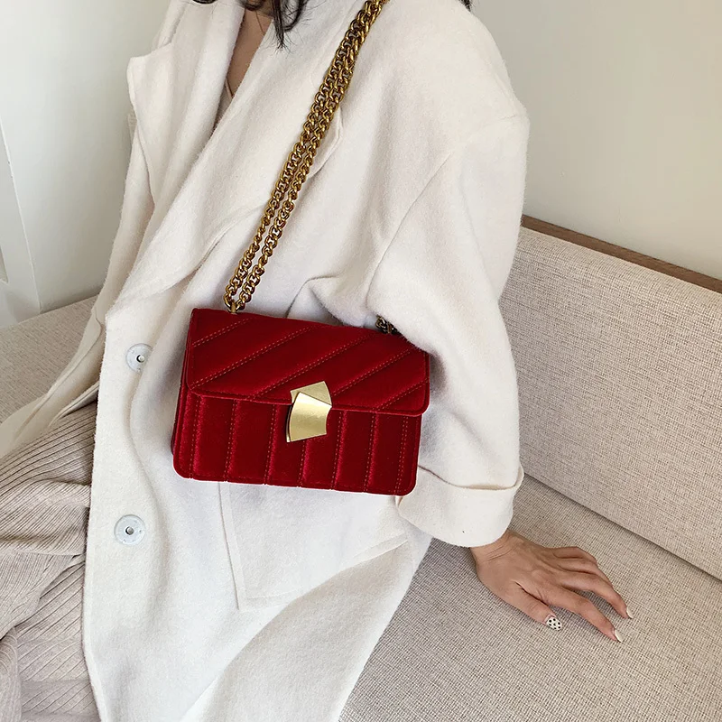 Luxury women clutch bag high quality velvet chain female designer shoulder Messenger bag evening package party small square bags