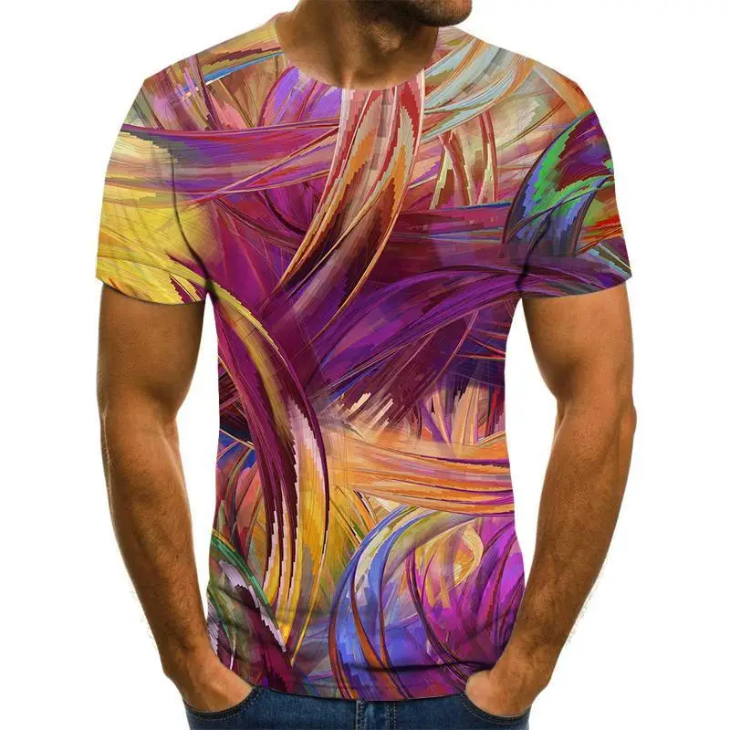 

Men's 3D printed T-shirt, plaid casual top, three-dimensional T-shirt, round neck shirt, summer street clothes