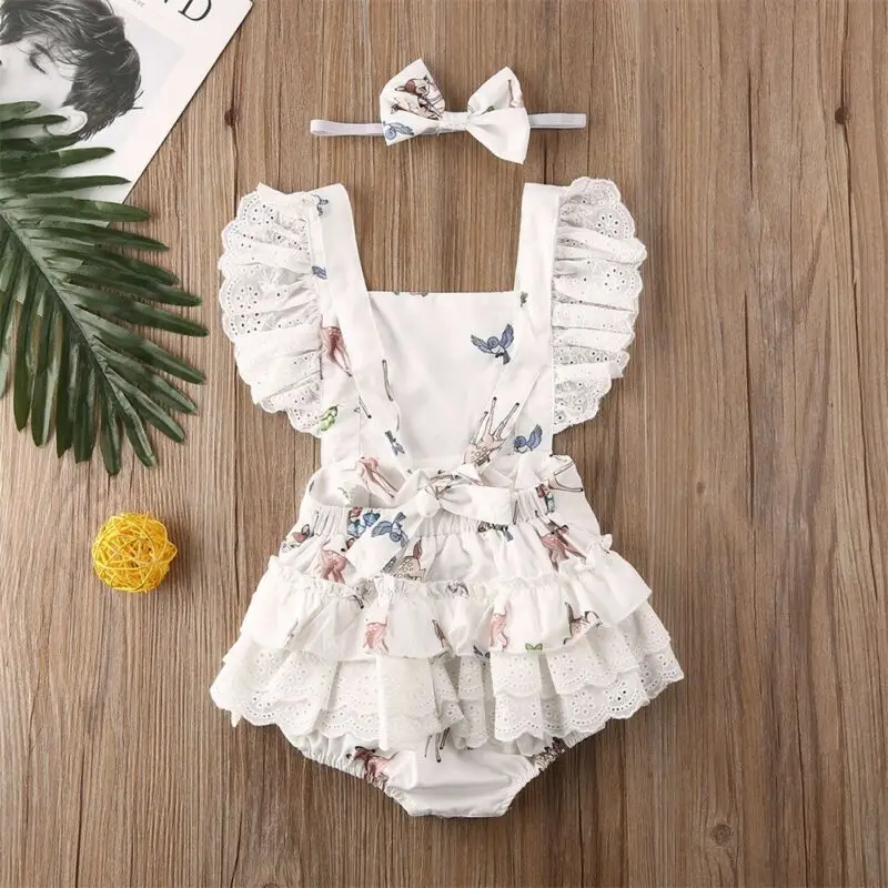 PUDCOCO Newborn Baby Girl Lace Romper Xmas Deer Jumpsuit Headband Christmas Outfit Clothes Set 3-24M | Мать и ребенок