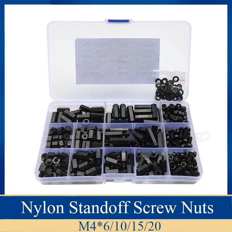 320 шт нейлоновая комбинация M4 черная Шестигранная шпилька для мужчин и женщин