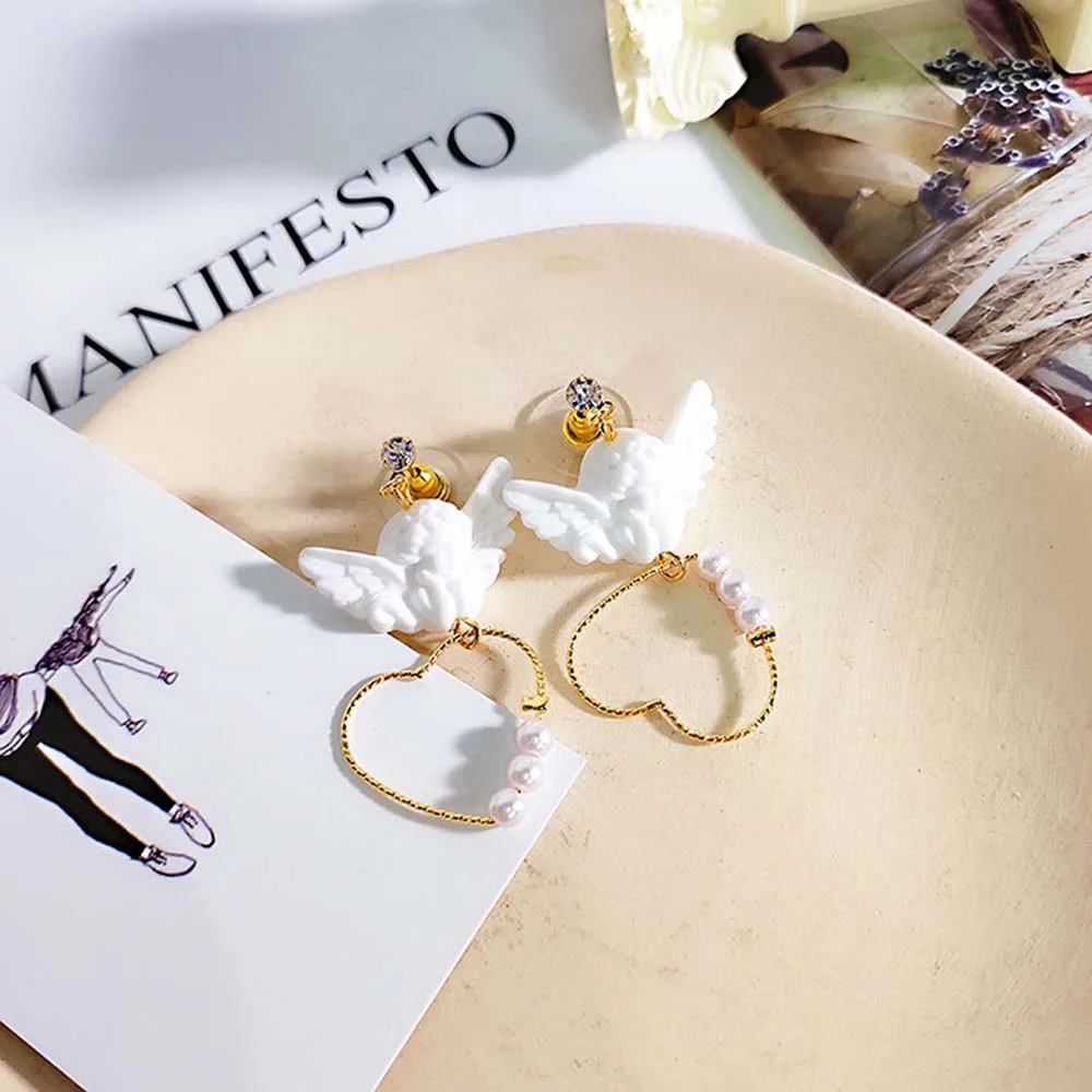 Креативные милые серьги подвески в стиле Харадзюку с маленьким ангелом