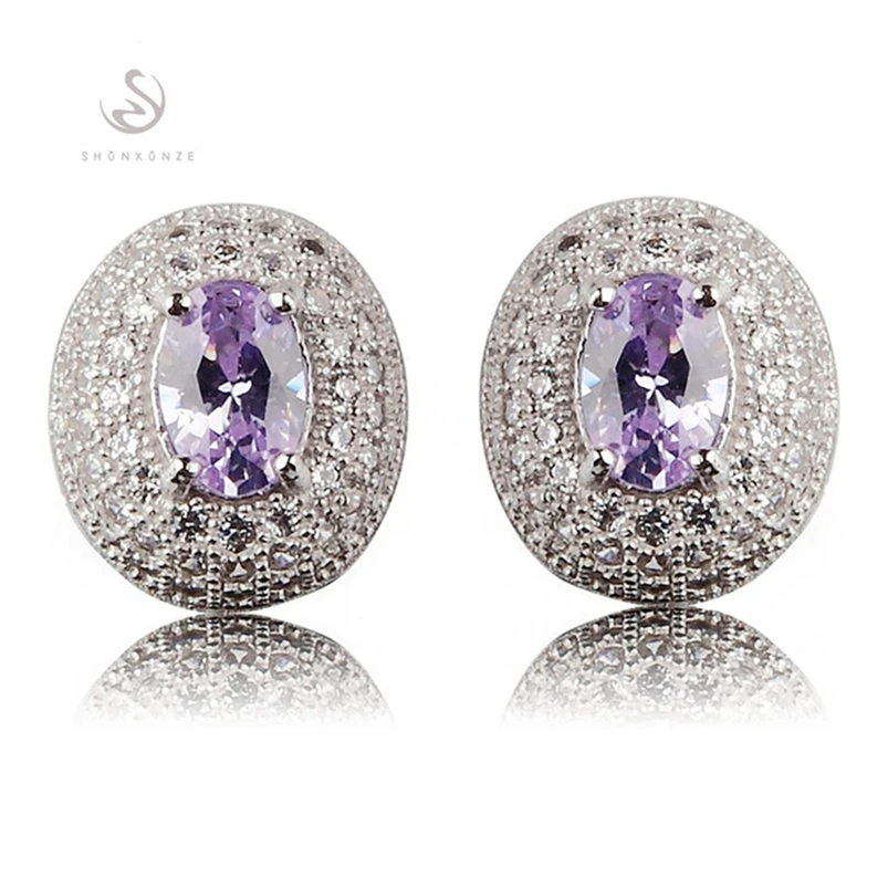 

SHUNXUNZE Cute Engagement Wedding Stud earrings Jewelry & Accessories for women Light purple Cubic Zirconia Rhodium Plated R3183